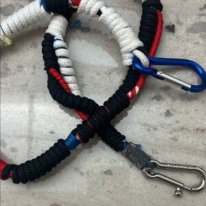 CHANEL Black, White, and Red Rope Belt with Blue Carabiner
